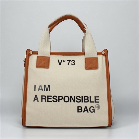 V73 Handbags - V°73 “I Am a Responsible Bag” Canvas Tote | Vegan Leather Trim | NWT